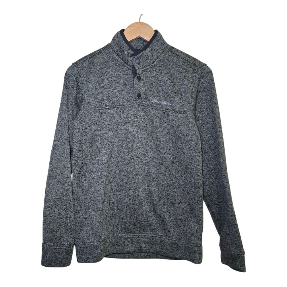 Eddie Bauer Men’s Size Small Radiator Fleece Snap Front Pullover Gray Mock Neck